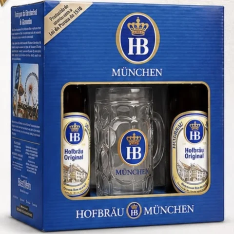 Kit HB - 2 Hofbräu Lager 500ml + 1 Caneca HB 500ml